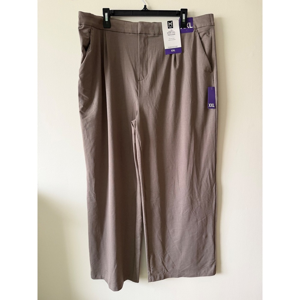 Members Mark Womens Wide Leg Trouser Khaki Taupe XXL NWT Soft Knit Pleated Pants